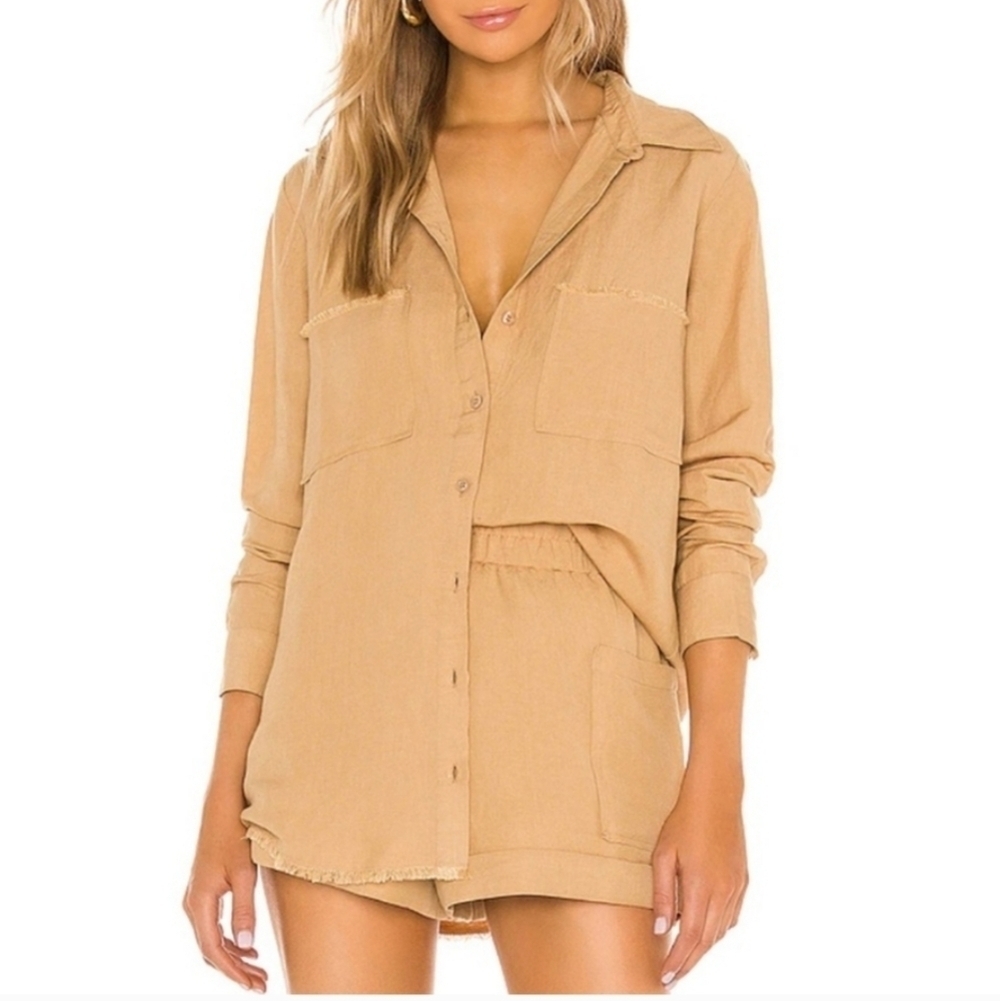 Show Me Your Mumu Marcella Shirt Tan Linen Button Down Womens